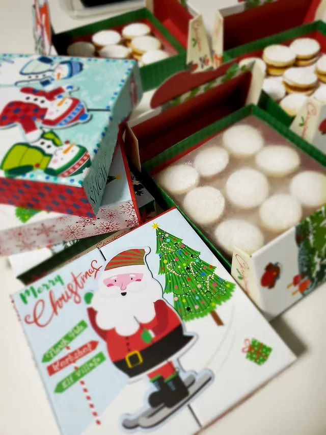 Alfajores packed in festive holiday gift boxes