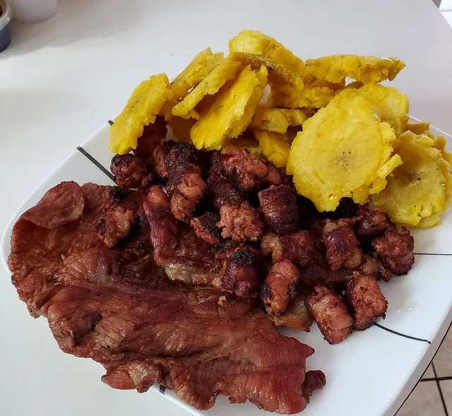 Cecina con Tostones — Smoked pork & crispy plantains