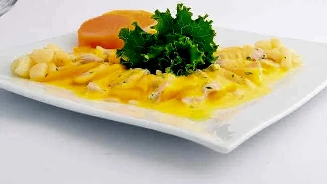 Tiradito — Fish ribbons in ají amarillo